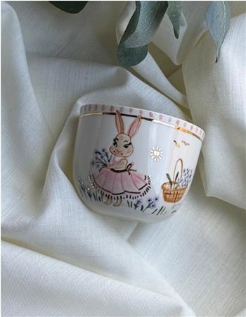 PEMBE ELBİSELİ TAVŞAN KULPSUZ PORSELEN BARDAK