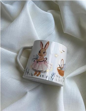 PEMBE ELBİSELİ TAVŞAN PORSELEN BARDAK
